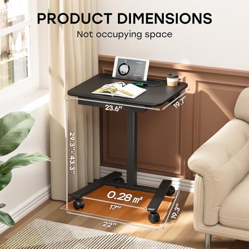 JYLH JOYSEEKER Mobile Small Standing Desk with Drawer, 23.6"x19.7" Rolling Laptop Cart on Wheels, Height Adjustable Sit Stand Computer Workstation with Storage for Compact Space, Black JYLH JOYSEEKER