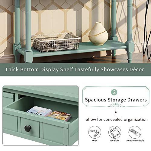Knocbel Antique Entry Console Table with Drawers & Bottom Open Shelf, Wood Sofa Tables for Entryway Hallway Living Room, 35.43" W x 13.8" D x 30.25" H, Retro Blue Knocbel