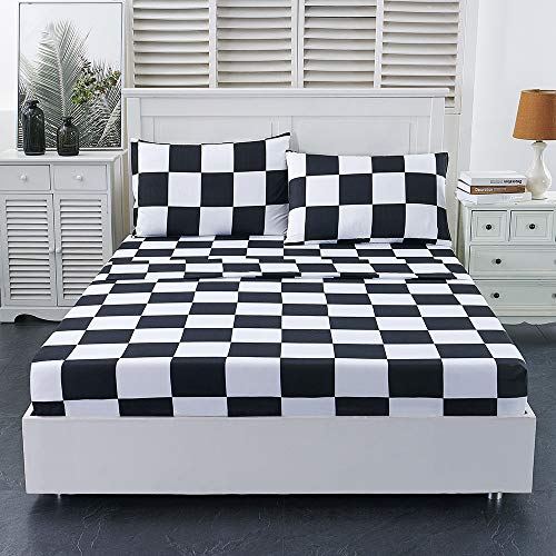 Best Season Bed Sheet Set 3 Pieces -Twin Size-Soft Durable Microfiber Bedding Sheet Set,Deep Pocket,Stain,Fade & Wrinkle Resistant (Plaid Black&White) Best Season