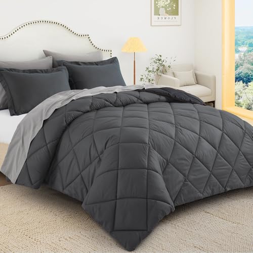 WQSPRING King Size Comforter Set, Reversible 3 Pieces Lightweight Soft Bedding Set for All Season, Premium Bed in a Bag Includes 1 Comforter (106"x90") and 2 Pillowcase (20"x36") WQSPRING