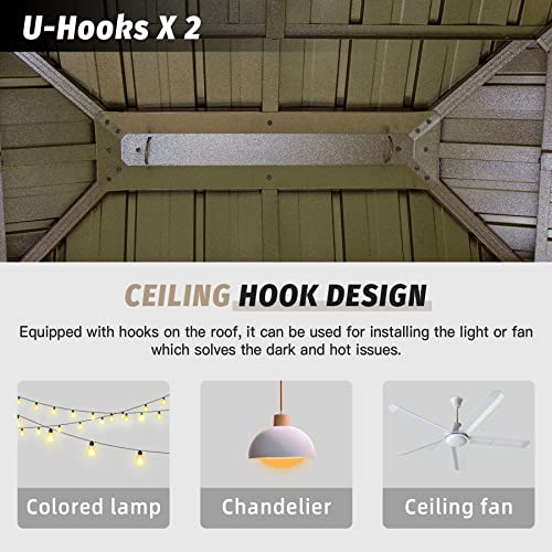 Domi Hardtop Gazebo 10x12FT, Outdoor Gazebo with Galvanized Steel Double Roof, Aluminum Frame, Built-in Gutter System, Curtain and Netting, Metal Gazebo Pavilion for Patio Deck Garden, Brown domi outdoor living