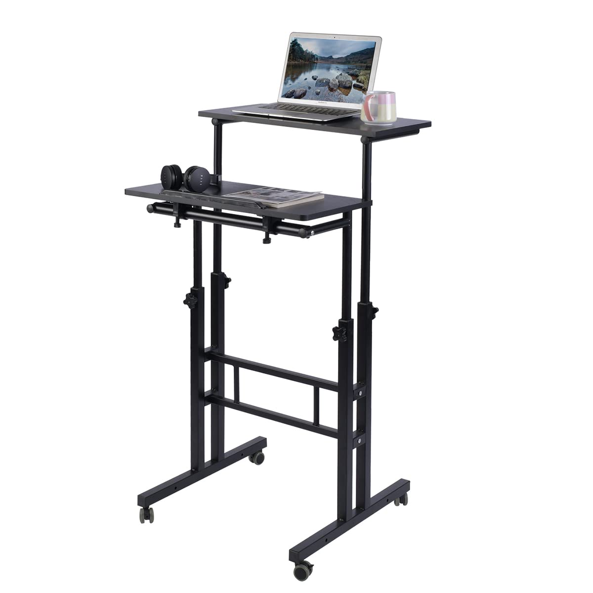 AIZ Double Table Mobile Standing Desk, Adjustable Computer Desk with Rolling Wheels, Portable Laptop Table for Standing or Sitting, Home Office Computer Workstation for Adults or Children AIZ
