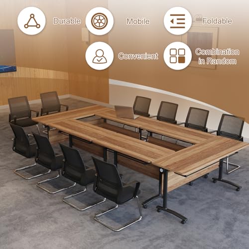 Folding Conference Room Table, Modern Conference Tables with Silent Wheels, Large Rectangular Mobile Training Tables for Office Classroom, Foldable Modular Boardroom Seminar Table (6pack L47.2in) JNMDLAKO