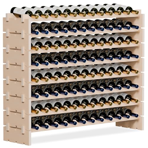 Smartxchoices Stackable Modular Wine Rack 96 Bottle Wooden Wine Storage Rack Freestanding Wine Holder Display Shelves, Wobble-Free, Solid Wood, Smartxchoices