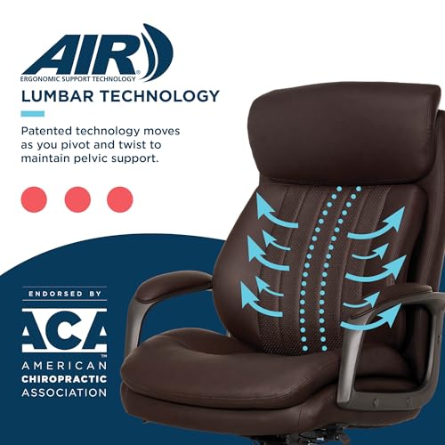 La-Z-Boy Nova Executive Office Chair, Patented AIR Ergonomic Support Technology, High-Back Premium Comfort & Support, Dark Brown Vegan PU Leather La-Z-Boy