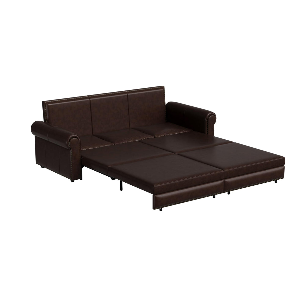 LuxyHoom 93.7" King Size Sleeper Sofa Bed, Pull Out Sofa Bed, Faux Leather Upholstery, 3 in 1 Convertible Sleeper Couch, Chaise Lounge, Retro Recliner for Living Room, Office, Apartment, Dark Brown LuxyHoom