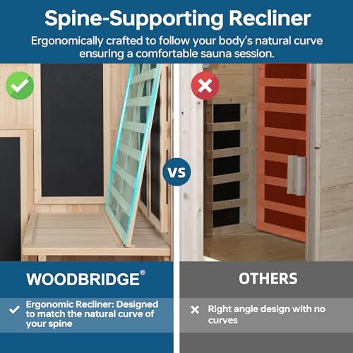 Woodbridge Infrared Home Sauna Room 2 Person Japanese Cedar Indoor Sauna with 7 Carbon Heaters, Red Light Therapy, Bluetooth Speaker, Intelligent Control Panel, Tempered Glass & Top Vent WOODBRIDGE