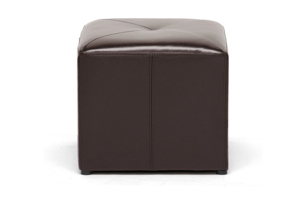 Baxton Studio Brown Lave Cube Shaped Bonded Leather Ottoman, Small Baxton Studio
