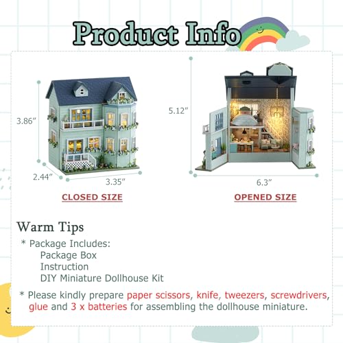 TuKIIE DIY Miniature Dollhouse Kit with Furniture, 1:32 Scale Creative Room Opened & Closed Mini Wooden Doll House for Kids Teens Adults(Warm House)