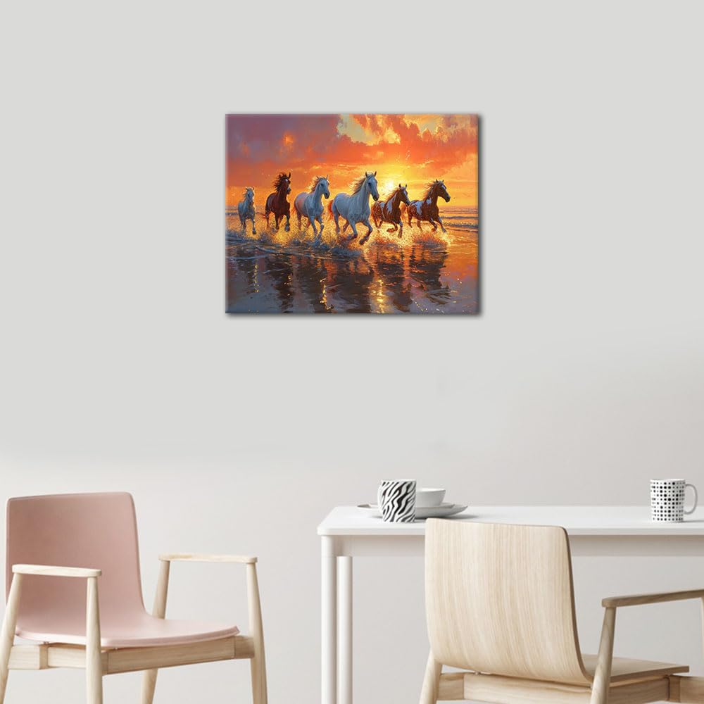 Horse Paint by Numbers Kit for Adults, DIY Animals Acrylic Paint by Numbers Kits on Canvas, Sunset Beach Oil Painting for Gift Home Wall Decor Art Crafts 16"x20"(Frameless) TUMOVO