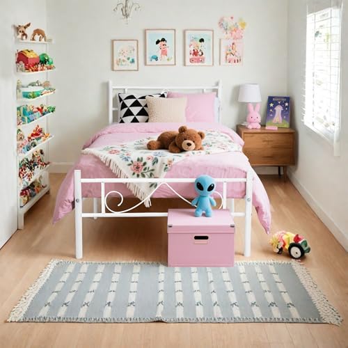 Homy Casa 36" Single Size Bed Frame Platform Metal with Headboard, Underbed Storage Steel Slats, Heavy-Duty Mattress Foundation for Bedroom, No Box Spring Needed, Black Homy Casa