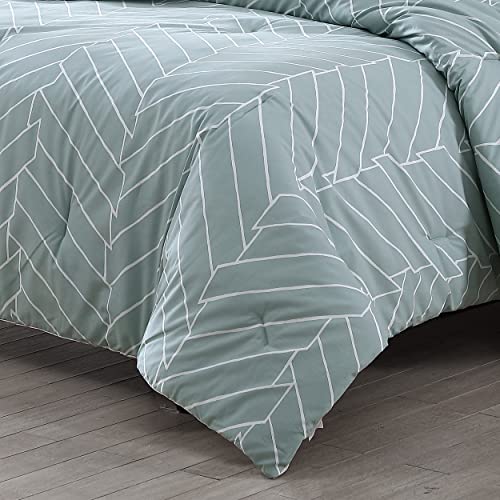 City Scene - King Comforter Set, Soft & Reversible Cotton Bedding for Year Round Comfort, 3 Piece Bed Set with Matching Pillowcases (Ceres Mint) City Scene