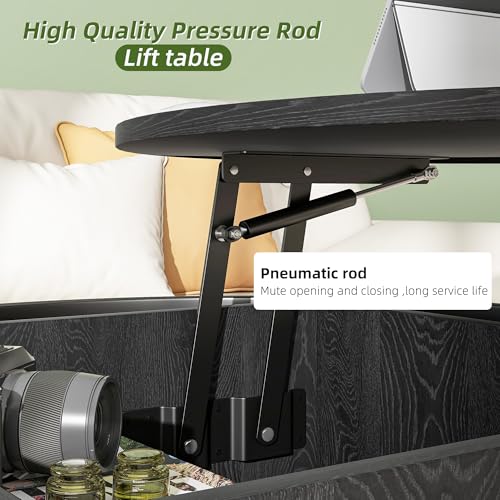 HOJINLINERO Round Lift Top Coffee Table,Coffee Tables Living Room,Black Coffee Table with Storage Hidden Compartment,Wood Farmhouse Coffee Table Decor,Center Table for Living Room,Modern Coffee Table HOJINLINERO