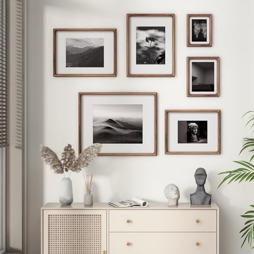 11x14 Picture Frame, USA-Sourced Natural Walnut Wood Photo Frame with Tempered Glass, Handcrafted Rounded Corner 11 x 14 Wooden Frame Matted to 8x10 Photos, Wall or Tabletop Display FLYJOE