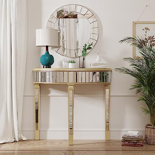 Artloge Half-Moon Mirrored Console Table Tall Semi Circle Entryway Desk 3 Legs Artloge