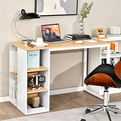 Tangkula Computer Desk with Storage Shelves, Home Office Desk with 5 Side Shelves & Metal Frame, Space Saving Laptop PC Desk, Writing Study Desk, Modern Vanity Desk for Bedroom (Natural) Tangkula