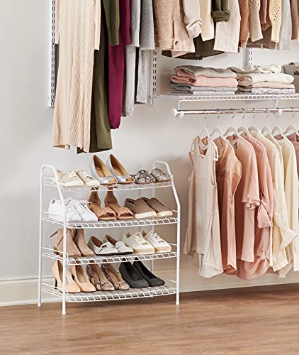 Rubbermaid 4-Tier Wire Shoe Rack, White, Simple Assemble, Storage Shelf for Organization in Bedroom/Closet Rubbermaid
