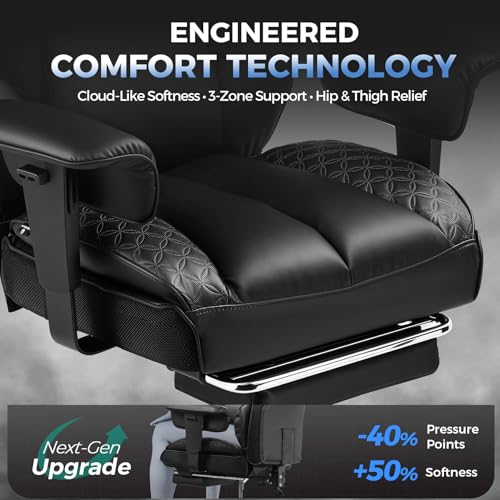 GTRACING Big and Tall Gaming Chair 400lbs Heavy Duty Office Chair with Footrest, High Back Pocket Spring Lumbar Support, Ergonomic Wide Comfy Seated Cushion for Lower Back Pain Relief, Earth-Black GTRACING