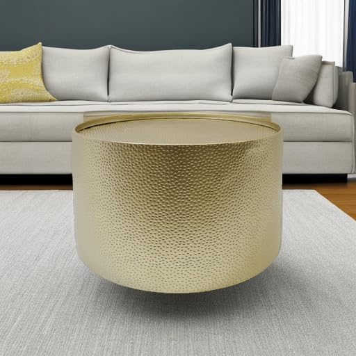 Christopher Knight Home Rache Modern Round Coffee Table with Hammered Iron, Gold, 26. 00” L x 26. 00” W x 17. 00” H Christopher Knight Home