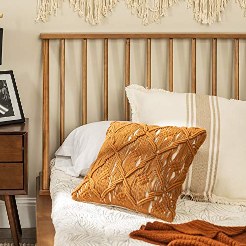 Mid Century Modern Solid Wood Twin Bed Frame with Spindle Headboard in Caramel Walker Edison