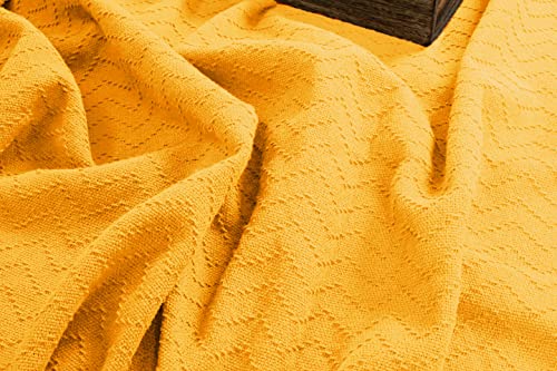 BELIZZI HOME 100% Cotton Bed Blanket, Breathable Thermal Blanket Twin Size, Soft Chevron,Perfect for Layering Any All Season, Mustard Yellow (60*90inch) Belizzi Home