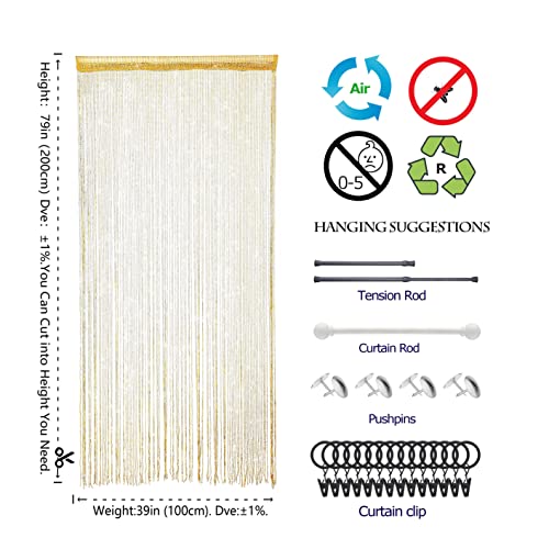Atsweetlife Door String Curtain Doorway Beads Curtains,Hanging Room Divider Beaded Decor Hippie Glitter Fringe Panel Closet Window Doors Sequin Sheer Boho Doors Tassel (Gold) Atsweetlife