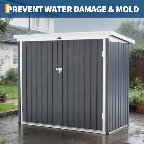 GarveeLife Outdoor Storage Shed, 80 Cu.Ft Outdoor Trash Can Storage Box with Lockable Door&Sloped Roof,Cabinet with Multi-Use Rust Prevention Galvanized Steel Enclosure for Yard, Garden, Patio GarveeLife