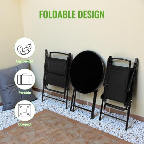 Backyard Expressions 3-Piece Folding Bistro Set – Outdoor Patio Furniture Set with 2 Mesh Chairs & Round Table – Weather-Resistant, Portable & Space-Saving Design for Balcony, Deck, Garden BACKYARD EXPRESSIONS PATIO · HOME · GARDEN