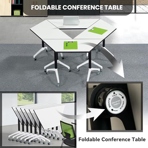 Conference Table,Folding Conference Room Tables with Flip-Top Design,Foldable Office Meeting Seminar Table,Modular Mobile Training Room Tables With Caster,Rolling Seminar Tables for Meeting Rooms VORDERRY
