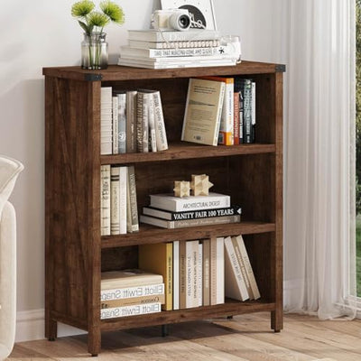 Rustic Oak 3-Shelf Bookcase by BON AUGURE - Stylish Floor-Standing Storage for Home & Office