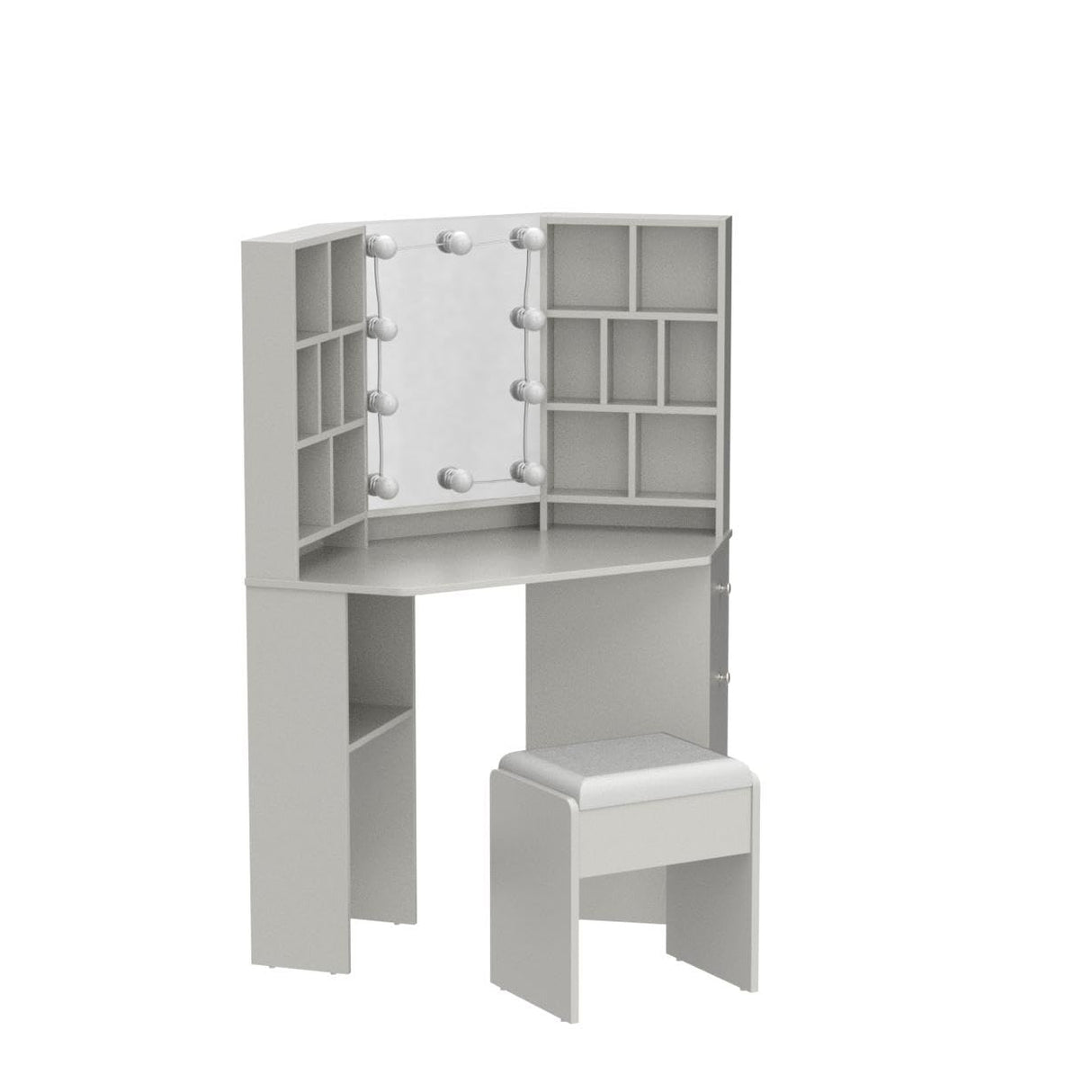 Fameill Corner Makeup Vanity Desk with Lighted Mirror,White Vanity Set with Lights,Large Dressing Tables with Lots Storage for Bedroom,3 Lighting Modes with Adjustable Brightness,46 Inch Fameill