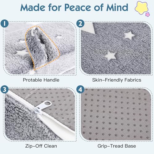 Foldable Floor Mattress with Pillow for Kids, Glow in The Dark Grey Star Toddler Washable Folding Floor Nap Mat for Daycare, Child Trifold Futon Sofa Bed with Storage Bag for Playroom Girls and Boys Givjoy