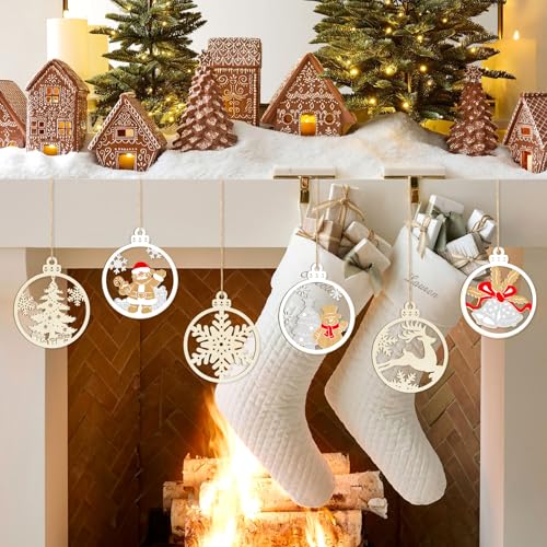 36PCS Wooden Hollow Christmas Ornaments for Paint Christmas Tree Decorations 6 Styles, DIY Blank Unfinished Wood Reindeer Santa Claus Snowman Snowflake Angle Cutouts for Crafts Winter Hanging Decora Sophena