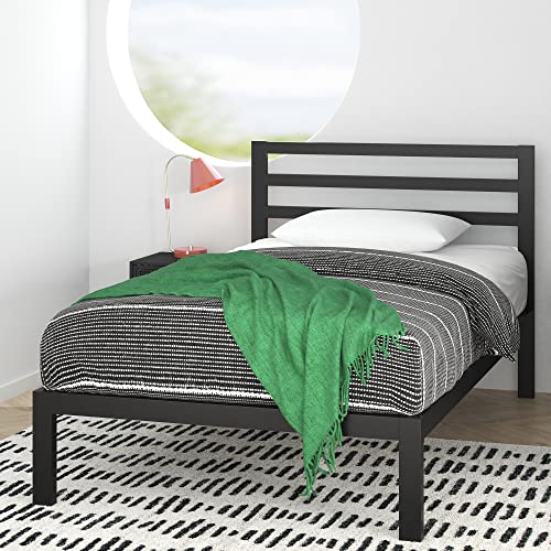 ZINUS Mia Metal Platform Bed Frame with Headboard, Wood Slat Support, No Box Spring Needed, Easy Assembly, Twin ,Black Zinus