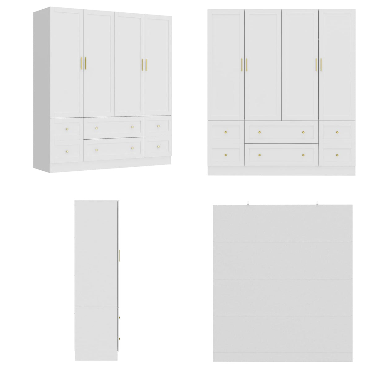 Hitow 4-Door Armoire Wardrobe Closet with Hanging Rod, White Clothing Storage Cabinet with Drawer Organization, 70.9" Tall Wooden Bedroom Wardrobe Armoire for Hanging Clothes Hitow
