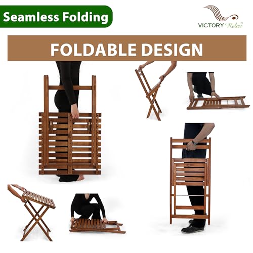 VICTORY RELAX Bistro Table and Chairs Set of 3, Folding Acacia Wood Patio Bistro Set with Square Table, Suitable for Balcony, Garden, Poolside, Yard, Camping VICTORY RELAX