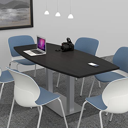 Harmony Series 6-Person Boat Shaped Conference Table with Brushed Silver Square Metal Base | Meeting Tables for Offices, Training Rooms, and Homes | Scratch-Resistant | Asian Night – 6’ SKUTCHI DESIGNS INC.