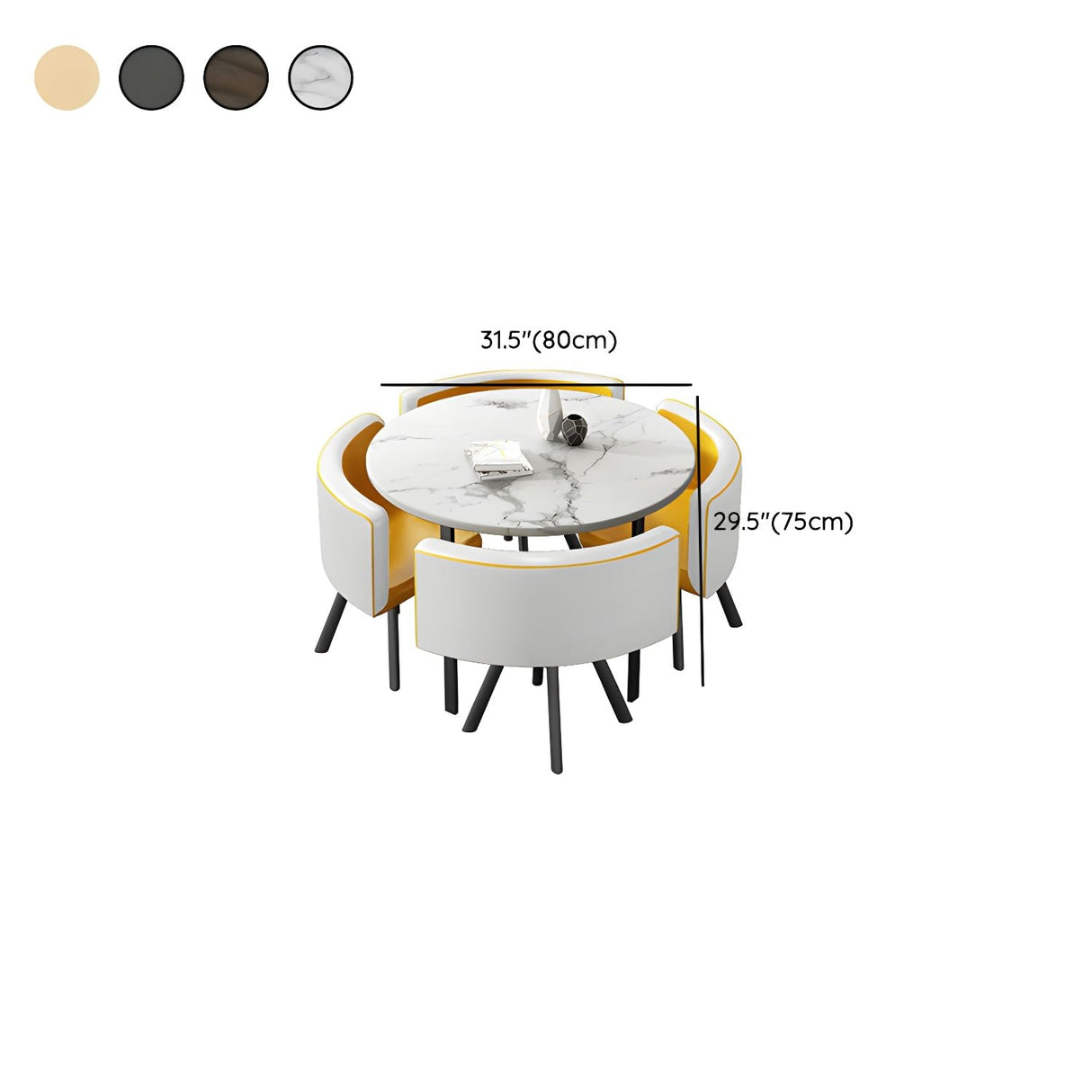 LITFAD Dining Room Table and Chairs for 4 Modern Coffee Table Set with 4 Upholstered Chairs Negotiating Table Set - 5 Piece Set Black Round Table & Black-White Chair(s) 31.5" L x 31.5" W x 29.5" H LITFAD