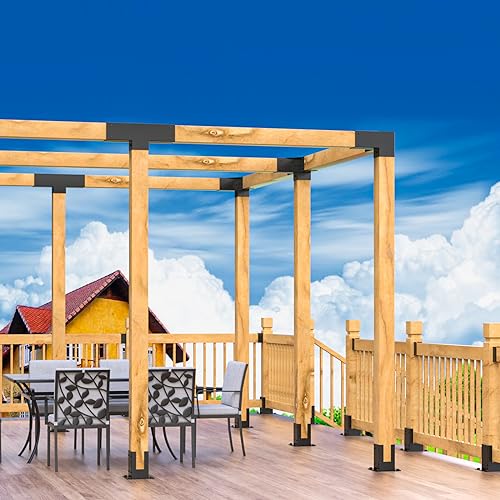 Wilkblck Woodwork Pergola Kit - Elevated Wood Stand T Brackets - Modular Sizing Pergola Brackets Hardware for 4 x 4 Lumber, 2 Pack Wilkblck