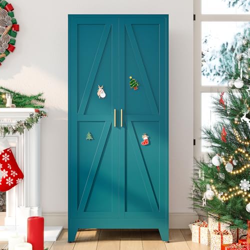 YAUWOH 71''Metal Cabinet with 4 Adjustable Shelves,5-Tier Pantry Storage Cabinet,Kitchen Pantry Cabinet for Living Room,Dining Room, Blue YAUWOH