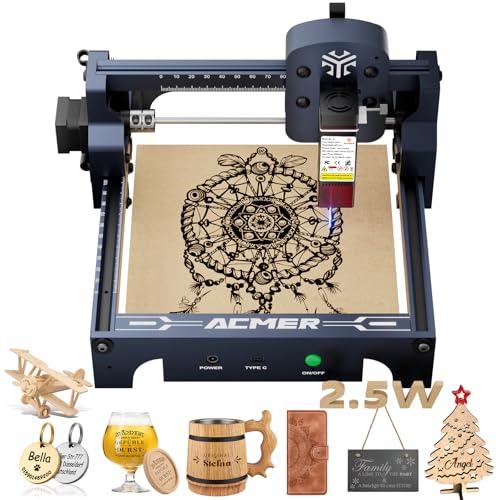 ACMER S1 Laser Engraver, 2500mW Laser Engraver Machine Higher Accuracy Lazer Cutter and Engraving Machine with Working Area 130x130mm,0.04mm Laser Spot Engraving Machines & Tools ACMER
