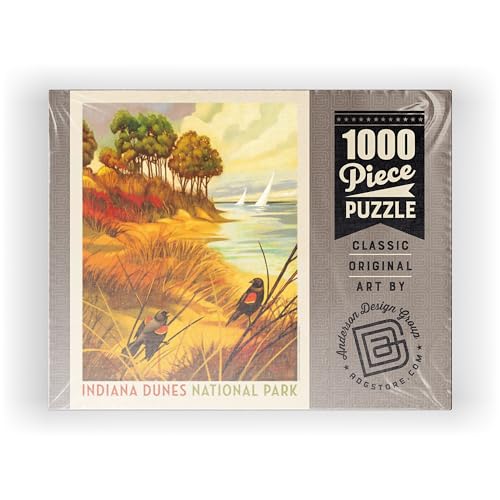 MyPuzzle Indiana Dunes National Park: Red-Winged Blackbirds, Vintage Poster - Premium 1000 Piece Jigsaw Puzzle for Adults MyPuzzle.com