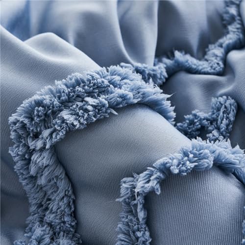 KAKIJUMN Blue Tufted 7-Piece Queen Comforter Set, Shabby Chic Boho Comforter and Sheet Set, All Season Soft Microfiber Complete Bedding Set KAKIJUMN