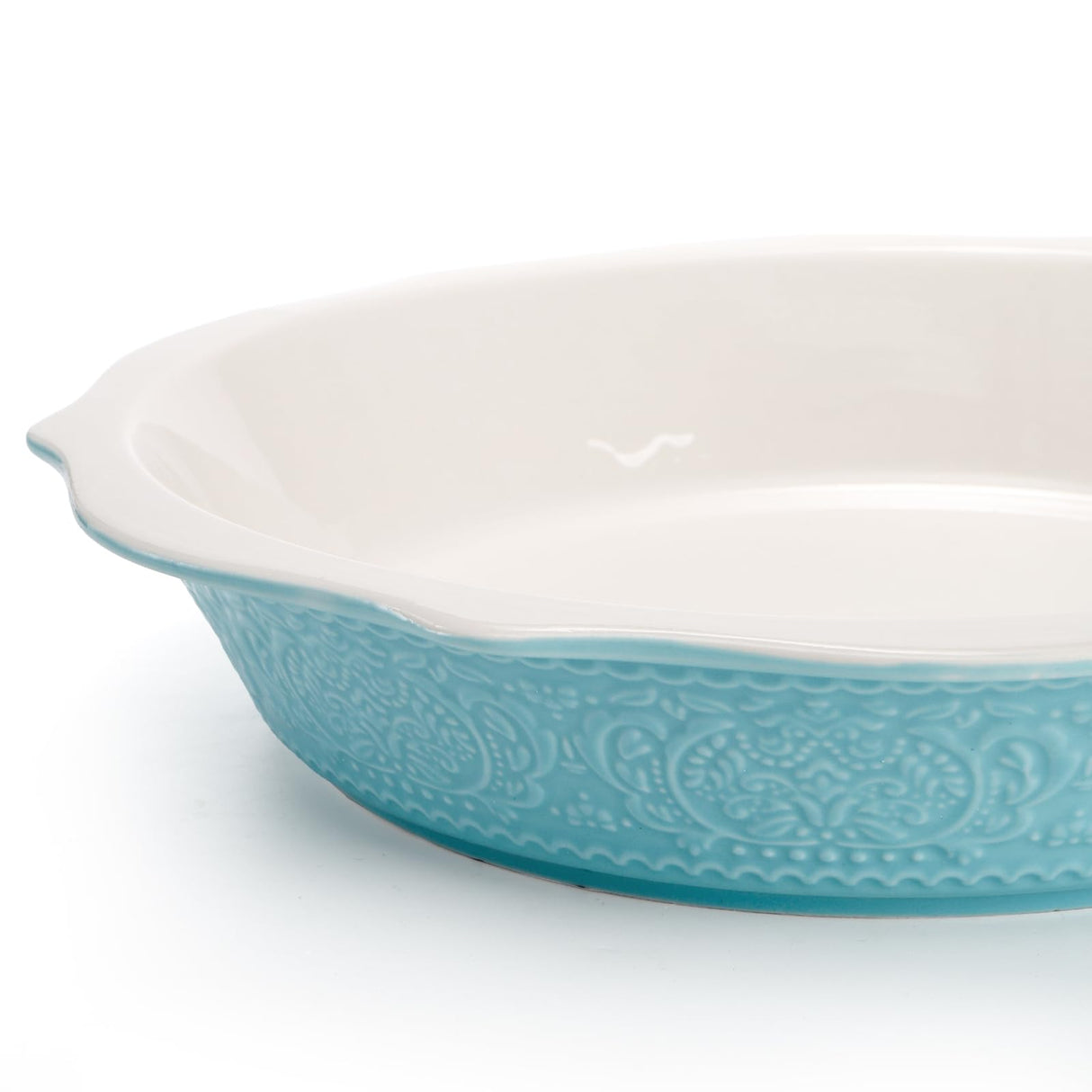 SOUJOY 2 Pack 11 Inch Pie Pan, Ceramic Embossment Baking Dish, Non-Stick Pie Plate with Soft Wave Edge, Deep Pie Dish or Tart, Pizza, Apple Pie, Quiche, Pot Pies, Cake SOUJOY