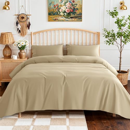 SONORO KATE 100% Egyptian Cotton Sheets - 800 Thread Count, 5-Star Hotel Sateen Weave Bed Sheets, Cooling, Soft & Breathable Bed Sheets Set, Fits 16" Deep Pocket - 4 PC (Beige,King) SONORO KATE
