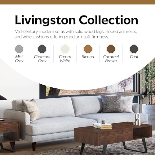 SIMPLIHOME Livingston 90-inch Wide Sofa in Mist Grey Woven-Blend Fabric, Handcrafted Mid-Century Modern Oversized 3-Seater Couch Sofa for Living Room or Family Room, Solid Wood Frame SIMPLIHOME