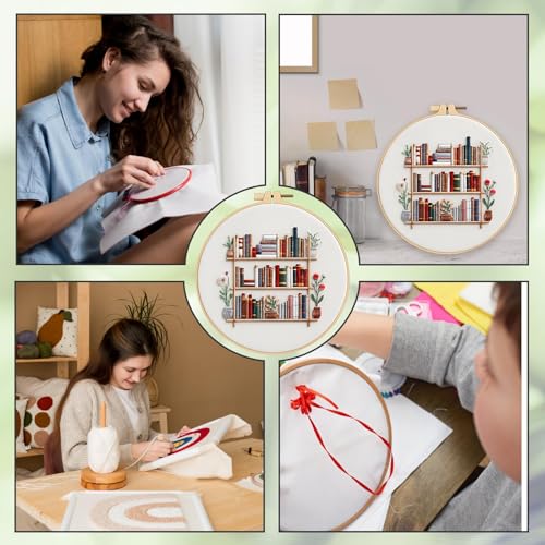CZFSWT Embroidery Kit, Mini Embroidery Kit for Beginners, Complete Embroidery Starter Kit with Instructions, 20cm Bamboo Embroidery Hoop, Beginner Embroidery Kit for DIY Gifts and Home Decor