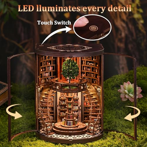 Book Nook Kit for Adults - DIY Miniature Wisdom Library Dollhouse, Book Nook Tiny House Bookshelf Decor Creative 3D Wooden Puzzle, Wooden Adult Craft Kits Gift