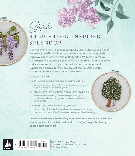 Unofficial Bridgerton Embroidery: 20 Patterns Inspired by the World of Regency Romance WoodArtSupply