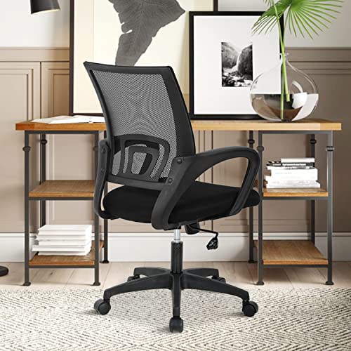 Mesh Computer Chair Home Office Chair Ergonomic Desk Chair with Lumbar Support& Armrest, Adjustable Mid Back Task Chair Rolling Swivel Executive Chairs for Adults, Black YIQIEDEY